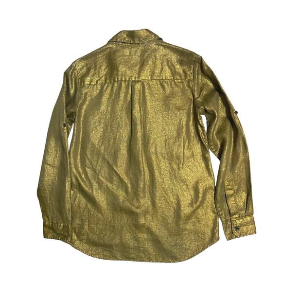 Banana Republic Heritage Collection Gold Linen Matte Button Roll Tab Sleeve XS - Picture 4 of 10
